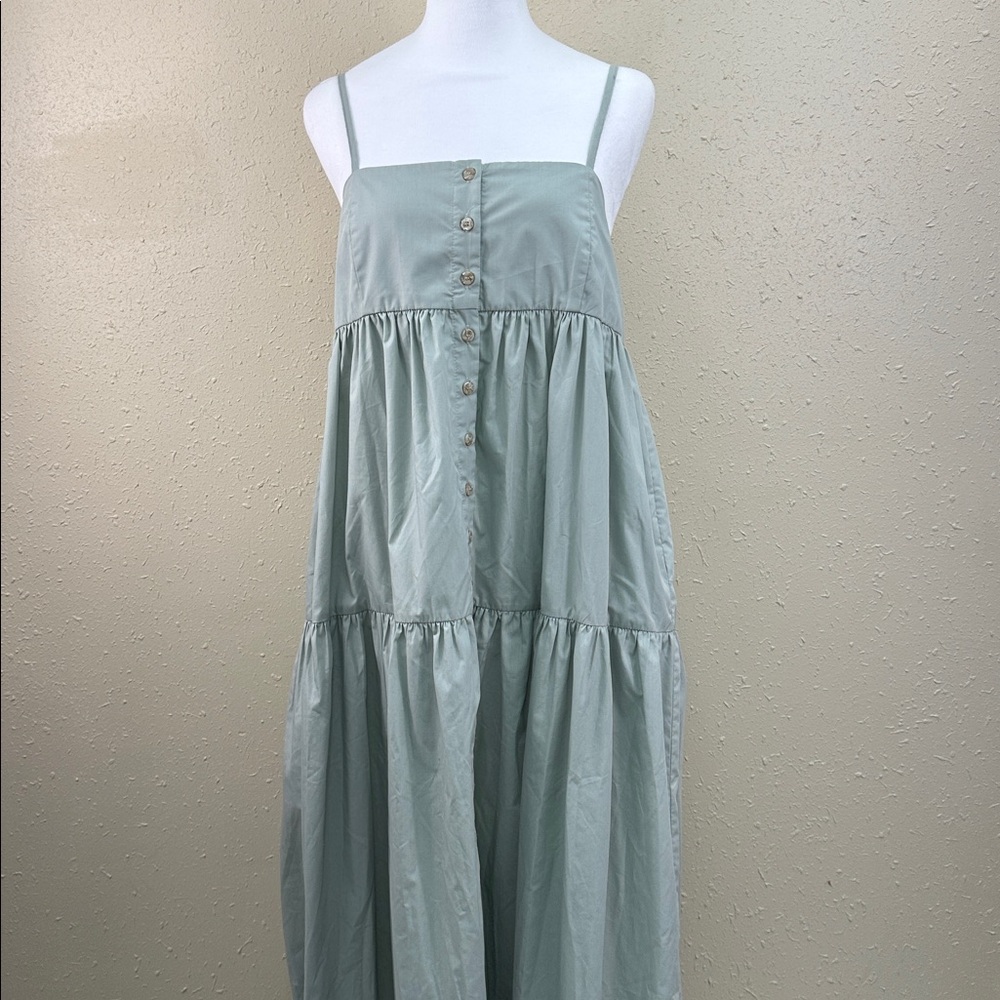 💥En Saison Dress Green/mint midi Casual pockets Sundress S Cottage Boho Comfy